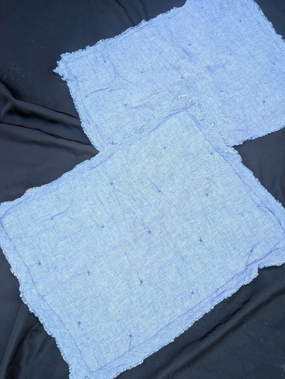 Target Chambray Blue Linen Pillowcase Pair with Rustic Fringe